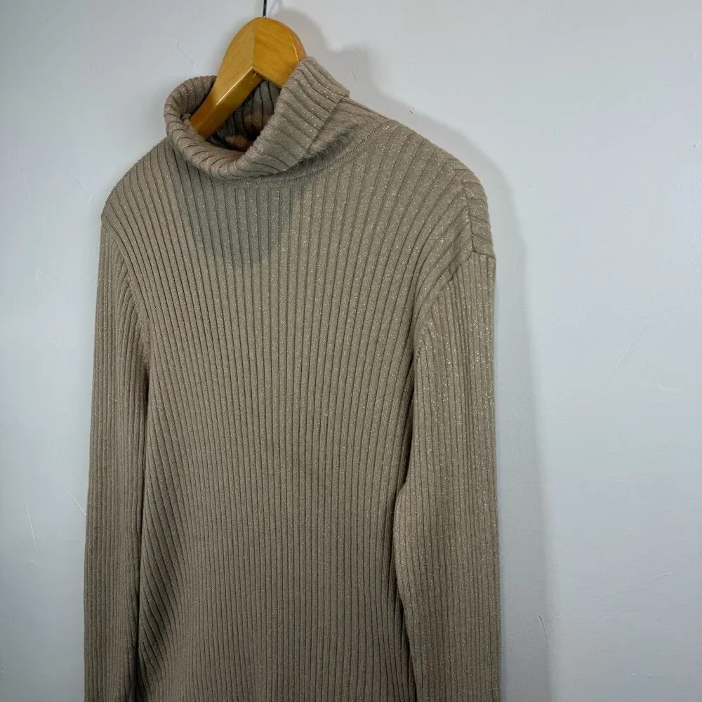 Chico's Long Sleeve Gold Metallic Turtleneck Sweater Size XL Office Party